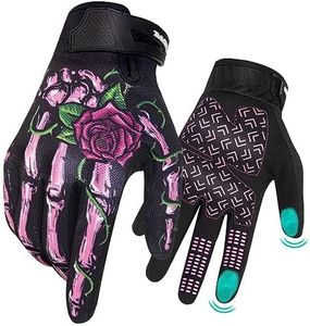 RIGWARL Motorcycle Gloves Women Touchscreen, Breathable Pink Skeleton Bike Glove Non-Slip, Designed Riding Gloves Motorcycle Women Full Finger for Mountain Bike Cycling Hiking ATV MTB Gloves, X-Small