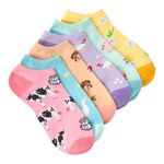 K. Bell Women's Fun Low Cut Socks-6 Pairs-Cool & Cute Novelty Fashion No Show Gifts Casual, Farm Animals (Pink), 3.5-9 UK (Pack of 6)