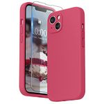 SURPHY Compatible with iPhone 13 Case with Screen Protector, Liquid Silicone Protection for Each Lens Shockproof Thickened Rubber Cover for iPhone 13 6.1 inch 2021, Hibiscus