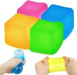 rytopt 4 Pcs Fidget Toys Stress Balls for Adults,Jelly Squeeze Cube Sensory Toy ADHD,Squishy Stress Relief Ball, Relieve Work Anxiety,Birthday Stress Ball Gifts for Kids