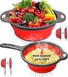 longzon Collapsible Silicone Colanders and Strainers [2 Piece Set], Diameter Sizes 8'' - 2 Quart and 9.5" - 3 Quart, Pasta Vegetable/Fruit Kitchen Mesh Strainers with Extendable Handles Red and Grey