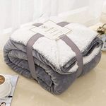 EDS Sherpa Fleece Throw Blanket Double Size Super Soft Warm Sofa Throw Reversible Bed Throws For Bed Sofa Couch - Grey King 200 X 240