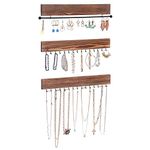 SONGMICS Wall-Mounted Jewellery Organisers, Set of 3, Hanging Jewellery Holders with Bracelet Rod, 30 Hooks, for Earrings, Necklaces, Gift Idea, Rustic Brown JJS11CB