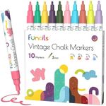 Funcils Vintage Liquid Chalk Markers for Chalkboard Signs, Blackboard, Window, Labels, Bistro, Glass, Car (10 Pack, 3mm) - Wet Wipe Erasable Ink Chalk Board Markers, Reversible Tip Liquid Chalk Pens