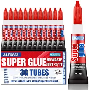 3 Gram (Pack of 12) Single Use Super Glue Liquid, Super Fast, Thin & Strong Adhesive Superglue, Cyanoacrylate Glue for Hard Plastics, DIY Craft, Ceramics, Leather, Metal Etc