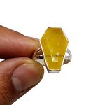 Natural Yellow Onyx Gemstone Coffin Rings, Solid 925 Sterling Silver,Unisex Handmade Couples Gifts Statement Promise Ring, Ethnic Ring, Victorian Gift Ring, Christmas Gift (US Ring size 6)