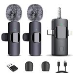 4-in-1 Wireless Lavalier Microphone, Dual Wireless Microphone for iPhone/Android/Camera/PC, 82FT Noise Reduction Mini Mic, Lapel Micro Wireless for Video Recording, YouTube, TikTok