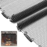 Memrita Fireplace Mesh Screen Curtain,2 Packs Spark Guard Mesh Metal Fire Screen Panels with Pulls for Home Fireplace, 2 Panels Each Panel Measures 24in Wide x 26in High,Black