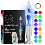 16 Inch Liquid Motion Lamp, Remote Control 17 Colors Changing LED Liquid Motion Lamp, Motion Lamp Night Light for Room Decor (Silver Base, White Wax and Water)