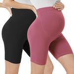 VALANDY Maternity Shorts Over Bump Maternity Tights Belly Support Maternity Clothes Buttery Soft Stretchy Adjustable Pregnancy Pants Pink