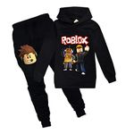 Temolie Roblox Game Sweatshirt Boys Hoodies Girls Kids Outfits Cartoon Characters Pullover Cotton Trousers Clothes 2Pcs Sets (black 1, 9-10 Years)