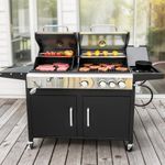 MFSTUDIO Dual Fuel Propane Gas Grill and Charcoal Grill Combo with Side Burner, Porcelain-Enameled Cast Iron Grate, Extra Large BBQ Grill for Outdoor Barbecue Cooking, 690 SQIN Cooking Area