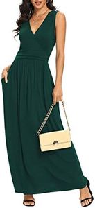 LILBETTER Women Plus Size Sleeveless Deep V Neck Loose Plain Long Maxi Casual Dress(Dark Green,3X-Large)