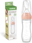 Haakaa Silicone Baby Food Dispensing Spoon Feeder 4oz - Infant Squeeze Cereal Feeder, Baby Fresh Food Feeder, Feed Bottle for Puree, Solid Baby Food, BPA Free, 4m+ Babies – Peach