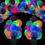 109 Pack UV Neon Balloons Light Up Balloons Glow in The Dark Balloons Blacklight Reactive Fluorescent Polka Dot Latex Balloons Neon Party Supplies Black Lights For Glow Party Balloons Assorted Colors