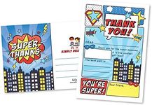 25 Superhero Comic Fill In The Blank Kids Thank You Cards, Hero Bam Themed Girls and Boys Bday Party Note Cards, Unique Adult or Children Birthday, Baby or Bridal Shower Event Supplies and Ideas