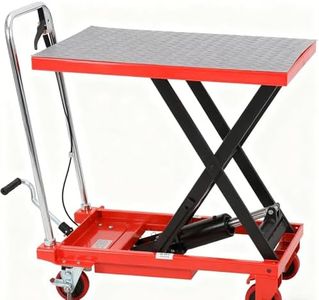 Festisoul Hydraulic Lift Table Cart, 500lbs Capacity 28.3" Lifting Height, Manual Single Scissor Lift Table with 4 Wheels and Non-Slip Pad, Hydraulic Scissor Cart for Workshop Material Handling, Red