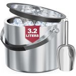 Ice Bucket with Lid and Scoop, 3.2L Double Wall Insulated Stainless Steel Ice Bucket Champagne Bucket for Cocktail Bar and Parties