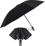 PROSFIA Automatic Folding Inverted Umbrella, Windproof Umbrella,10 Ribs Reverse Folding Umbrella with Reflective Stripe, Ideal Gift For Parents, Friends Or Colleagues (BLACK)