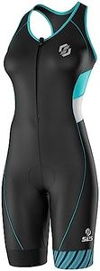 SLS3 Triathlon Suits Women - One Piece Tri Suit Women - Pro Womens Triathlon Suit - Premium Trisuit, No Shelf Bra (Black/Martinica Blue Stripes, Large)