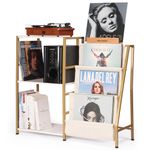 HYCFYJR Stand for Record Player, Turntable Stand with Now Playing Stand, 3 Tier End Table Record Player Table with Speaker Storage & Vinyl Record Storage for Living Room, Gold White