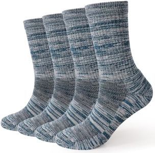 EnerWear 4 Pack Women's Merino Wool Outdoor Hiking Trail Crew Sock (US, Numeric, 9, 11, Regular, Regular, Blue/White Stripe/Multi)