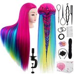 Training Head, TopDirect 29" Colorful Hair Mannequin Manikin Head Cosmetology Doll Head Practice Styling Hairdressing Training Braiding Heads with Clamp Holder and Tool Se