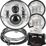 Eagle Lights 7 inch Harley LED Headlight with Matching Chrome Passing Spot Lamps, Adapter Ring Free T-Shirt - 2013 and Older Harley Touring (Street Glide, Ultra Classic and More) (Chrome)