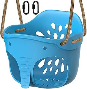 BeneLabel Cute Elephant High Back Full Bucket Toddler Swing Seat with Adjustable Rope, Playground Swing Set Accessories Replacement,272kg Weight Limit, 2 Carabiners, Blue