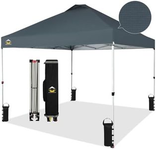 CROWN SHADES 10x10 Pop Up Canopy - Beach Tent with One Push Setup - Easy Outdoor Sun Shade Shelter for Events, Parties - Gazebo with STO-N-Go Cover Bag, Silver Coated Top, Grid Grey