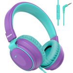 Mokata Headphone Kids Volume Limited 85/96dB Wired Over-Ear/On-Earr Foldable Headset with Inline Cable Aux 3.5mm Cord Mic for Boy Girl Child School PC Notebook Tablet Purple