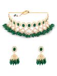 ZAVERI PEARLS Green Stones Cluster Beads Drop Austrian Diamonds Embellished Choker Necklace & Earring Set For Women-ZPFK18056