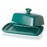 Large Porcelain Butter Dish with Lid, Candiicap Classic Matte Butter Keeper for Countertop, Large Butter Holder for Butter Storage & Home Kitchen Decor, Dishwasher Safe (Matte Green)