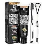 Activated Charcoal Teeth Whitening Toothpaste - DESTROYS BAD BREATH - Best Natural Black Tooth Paste Kit - MINT FLAVOR - Herbal Decay Treatment - REMOVES COFFEE STAINS