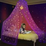 South to East Bed Canopy with Fluorescent Stars Glow in Dark for Kids, Girls Or Adults, Mosquito Net Use to Cover Baby Crib, Kid Bed, Girls Bed Or Full & Queen Size Bed, Purple Stars