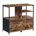 VASAGLE Home Office File Cabinet, File Cabinet with Drawers and Open Shelves, A4 Letter Document Printer Stand with Wheels, Industrial Rustic Brown Black OFC043B01