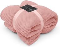 FAIRWAYUK Waffle Honeycomb Throw Fleece Blankets, 100% Polyester Warm Faux Fur Throws Over Sofa Bed Settee Soft Blanket, Extra Large (Blush Pink, King Size 200x240cm)