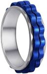 Udolfly 6mm Womens Fidget Rings Anxiety Rings for Women Gear Spinner Rings for Adults Titanium Steel Ring Silver Blue Size 7