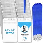 SYGELER Lanyard with Badge Holder，50 PCS Vertical Clear Waterproof ID Badge Holder with 50 PCS Blue Badge Lanyards, Lanyard with ID Holder for Office School