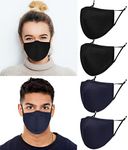 ecotru UK 4 Pack Reusable Cotton Face Masks, 2 Navy Blue, 2 Black Mask with Nose Wire for Glass Wearers, 3-Ply Washable & Breathable Fabric with Filter Pocket & Adjustable Loops