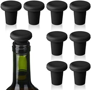 8 Pcs Silicone Wine Stopper Reusable Beer Bottle Stopper Beer Glass Bottle Sealer Stoppers Beverage Beer Champagne Wine Storage Keep Fresh Tools for Christmas Wine Bottles Gift Supplies (Black)