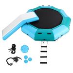 Joankaren Water Trampoline, 10FT Inflatable Floating Bouncer with Bungee Jumping, Lake Pool Trampoline for Kids Adults, Includes Ladder, Anchor Kit, Pump, for Ocean, Lake, Pool(Blue)