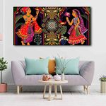 VIBECRAFTS Canvas Paintings For Living Room Drawing Room Man And Woman in Garden Rajasthani Pictorial Wall Art Fitted with Wooden Frame for Home|Office|Gift(PTVCH_2257NN)