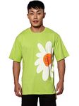 Veirdo® Cotton Limeade Oversized Fit Half Sleeve Crew-Neck Printed T-Shirt for Men (OS_102_FLOWER_LM_S)