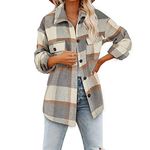 KCatsy Womens Shacket Overshirt Jacket Duffle Plaid Tweed Tartan Gingham Button-Down Flap Pocket Shirt Coat Plus Size Outerwear(A Khaki Grey,2XL 18)