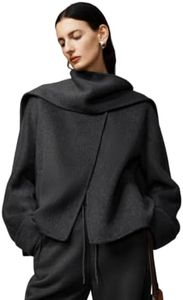 Scarf-Neck Wool Blend Coat Minimalist Open Front Short Winter Coat