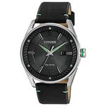 Citizen Mens Weekender Eco-Drive Watch 42mm Silver-Tone Stainless Steel Case Black Leather Strap with Black Dial (BM6980-08E)