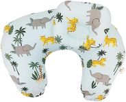 LAT LEE AND TOWN Nursing Pillow with Baby Cushion 100% Cotton Breastfeeding Baby Pillow Removable Cover (Green Elephant)