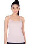 PLUMBURY Women's Cotton Padded Camisole Adjustable Spaghetti Strap Tank Top with Built-in Shelf Bra, Pink Size L