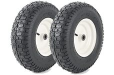 (2-Pack) 16x6.50-8 Pneumatic Tires on Rim - Universal Fit Lawn Mower and Yard Tractor Wheels - With Chevron Turf Treads - 3" Centered Hub and 3/4" Bushings - 396 lbs Max Weight Capacity